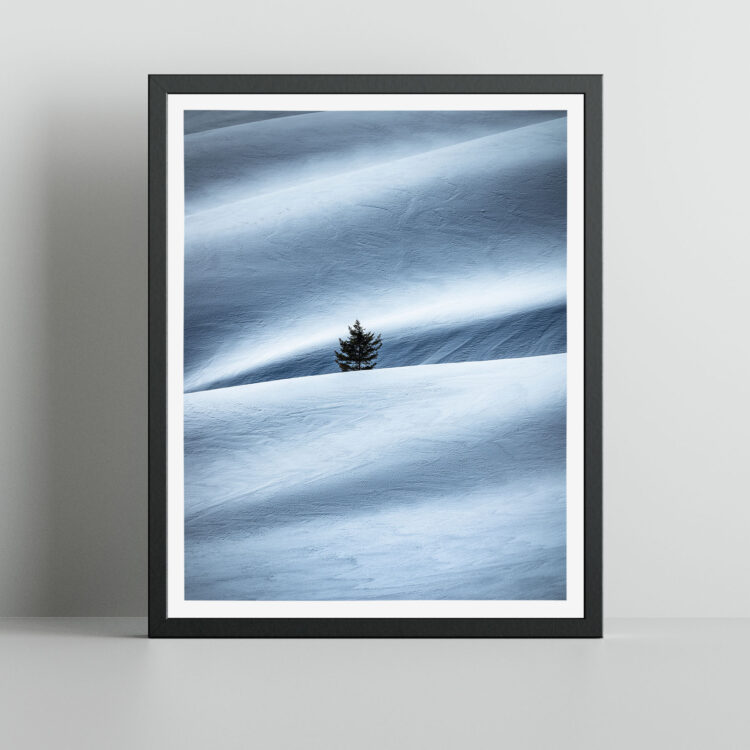 Einzelner Baum im Schnee Schweizer FineArt Print Wandbild